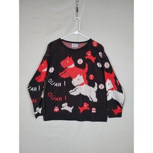 Vintage 90s Adele Knitwear Scotty Dog Sweater Womens Large Whimsical Fun Novelty